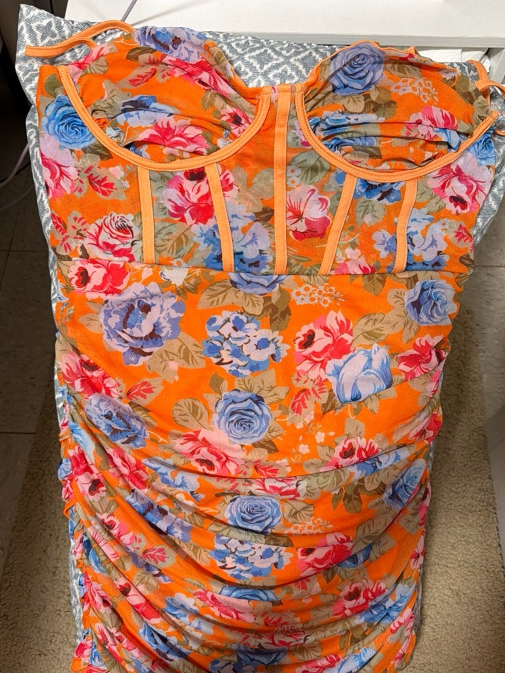 Orange Floral Ruched Women’s dress